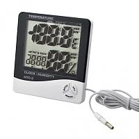 термометр-гигрометр орбита ot-hom12 цифровой, точность ±1°, время, будильник, дата, проводной датчик  фото