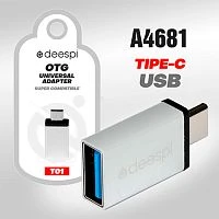 переходник otg (usb-type-c) deespi t01 серебряный  фото